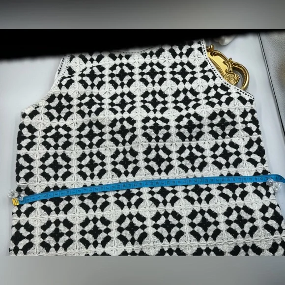 🆕 FARM Rio 🧿 NWT Patch Crochet Black & White Monochrome Mini Dress - Size L - Picture 13 of 16